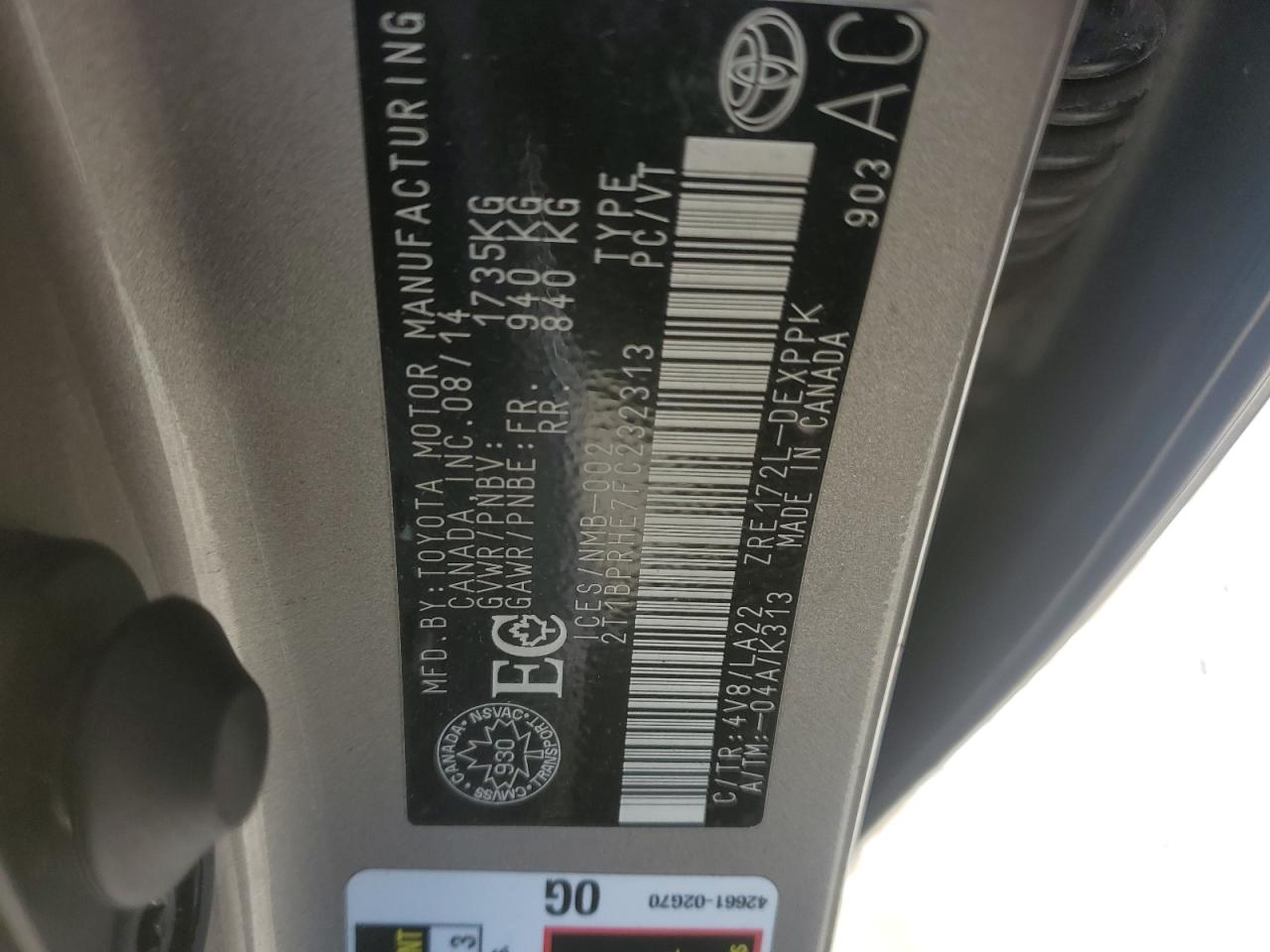 Photo 10 from auction – 2015 TOYOTA COROLLA EC with VIN 2T1BPRHE7FC232313