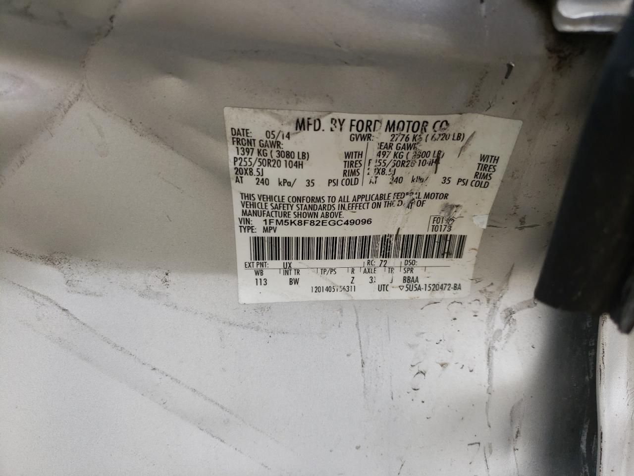 Photo 10 from auction – 2014 FORD EXPLORER L with VIN 1FM5K8F82EGC49096