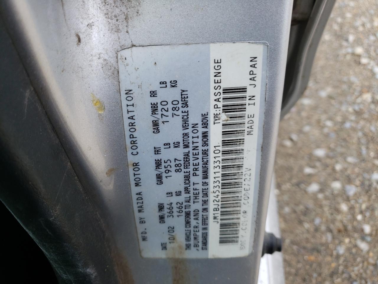 Photo 10 from auction – 2003 MAZDA PROTEGE PR with VIN JM1BJ245331133101