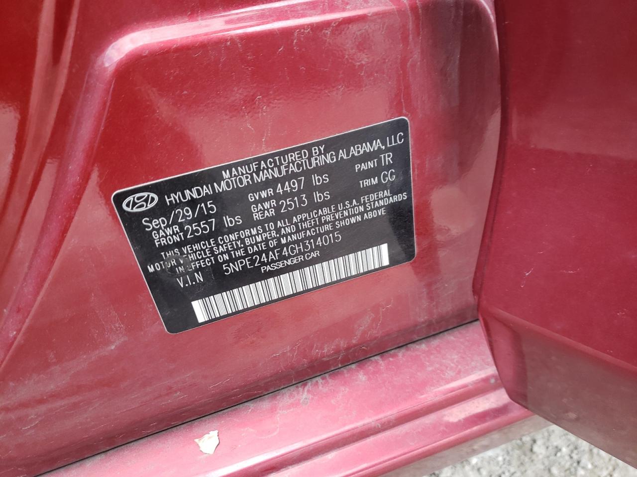 Photo 10 from auction – 2016 HYUNDAI SONATA SE with VIN 5NPE24AF4GH314015