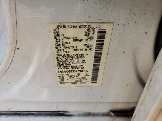 Photo 10 from auction – 2005 NISSAN ARMADA SE with VIN 5N1AA08B35N736055