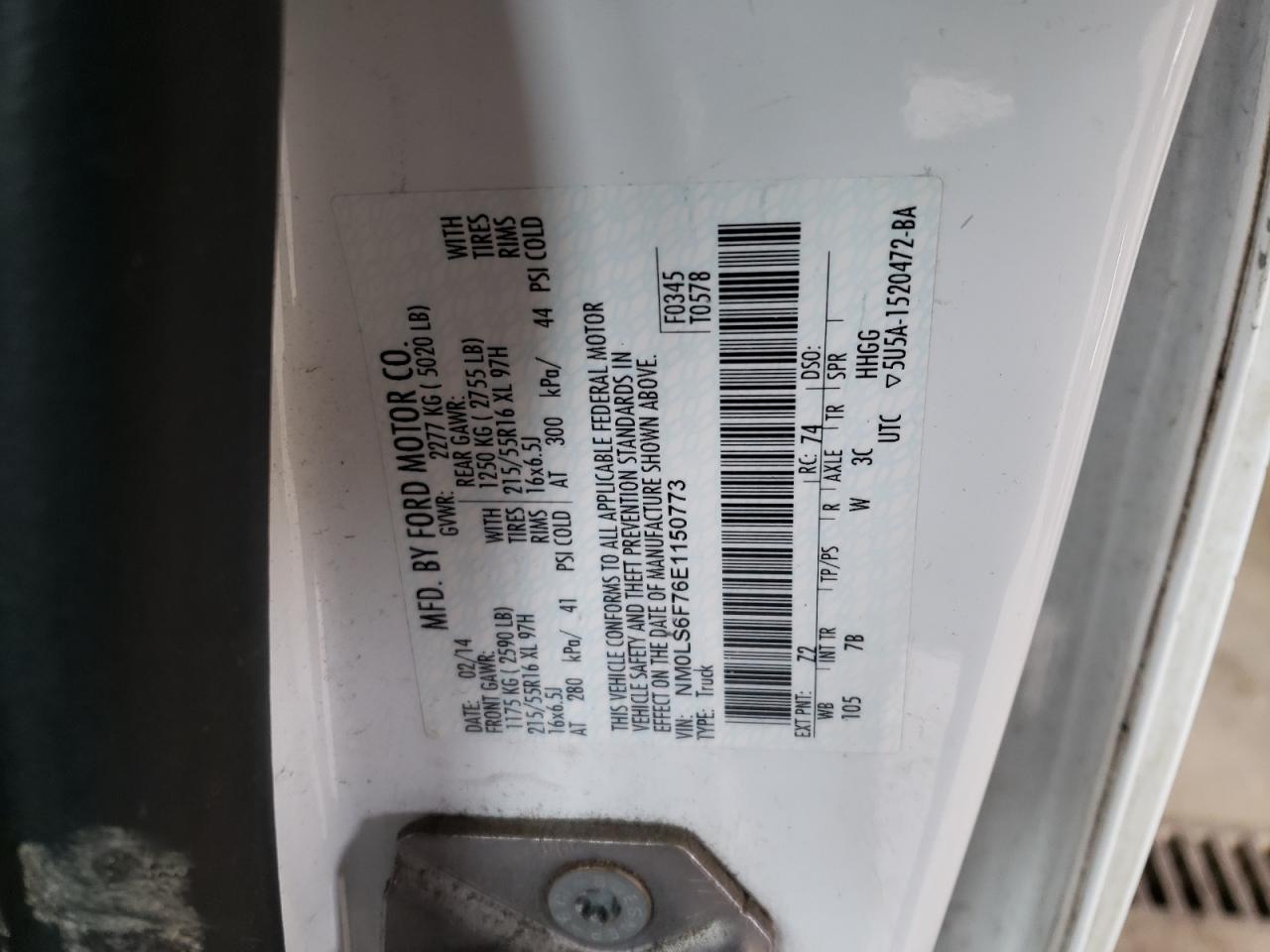 Photo 10 from auction – 2014 FORD TRANSIT CO with VIN NM0LS6F76E1150773