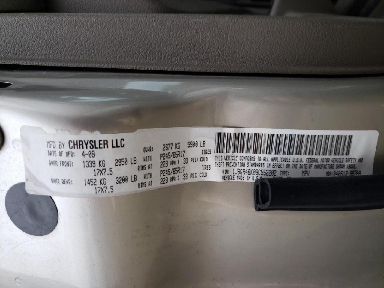 Photo 10 from auction – 2009 JEEP GRAND CHER with VIN 1J8GR48K09C552202