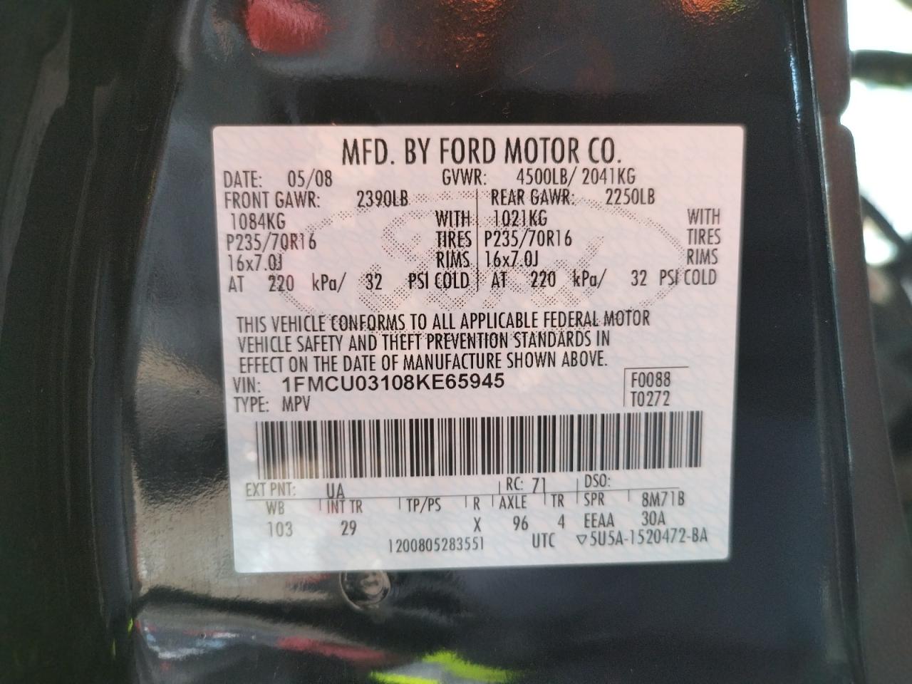 Photo 10 from auction – 2008 FORD ESCAPE XLT with VIN 1FMCU03108KE65945