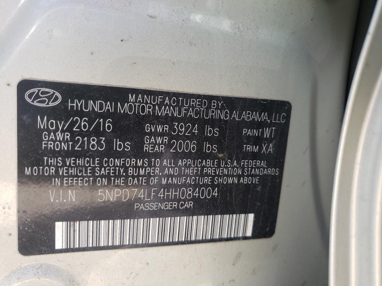 Photo 10 from auction – 2017 HYUNDAI ELANTRA SE with VIN 5NPD74LF4HH084004