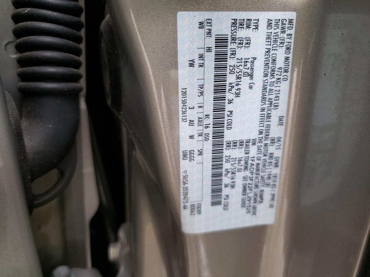 Photo 10 from auction – 2015 FORD FOCUS SE with VIN 1FADP3F22FL291525