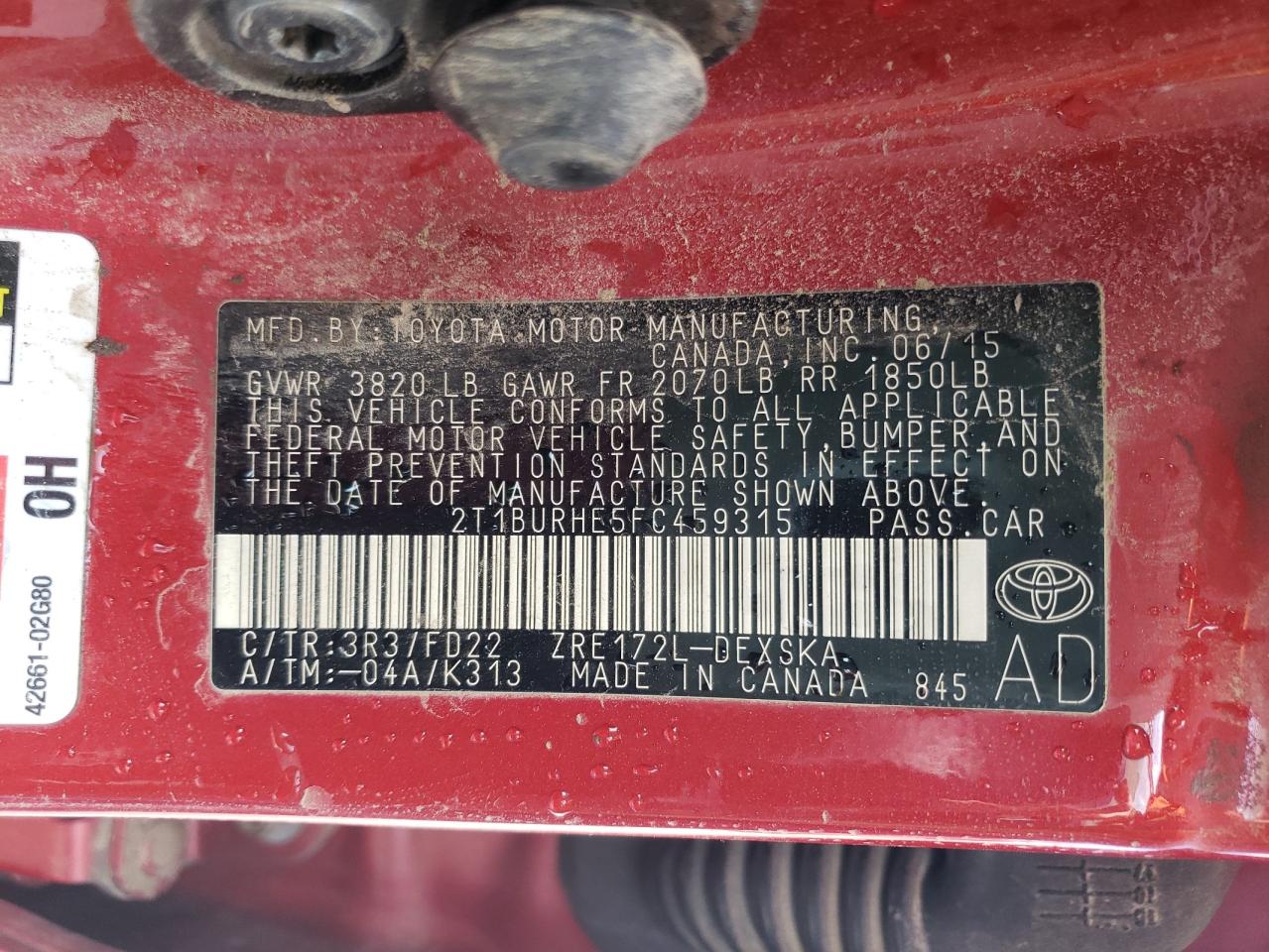 Photo 10 from auction – 2015 TOYOTA COROLLA L with VIN 2T1BURHE5FC459315