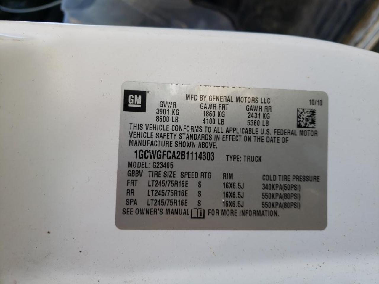 Photo 10 from auction – 2011 CHEVROLET EXPRESS G2 with VIN 1GCWGFCA2B1114303