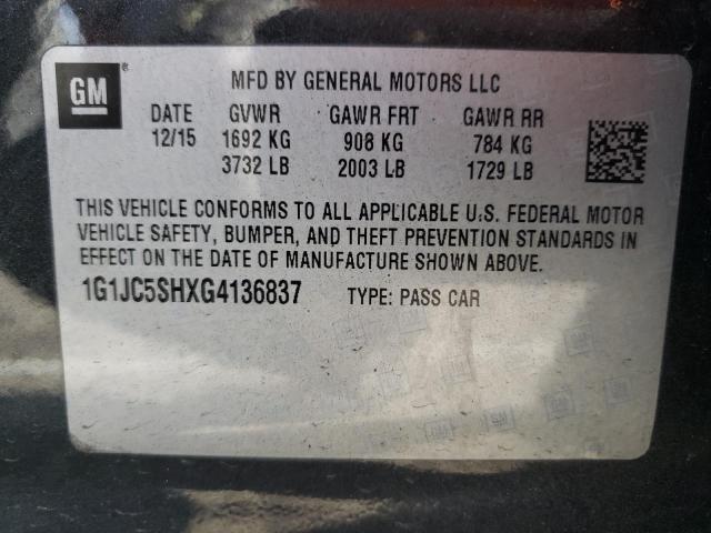 Photo 10 from auction – 2016 CHEVROLET SONIC LT with VIN 1G1JC5SHXG4136837