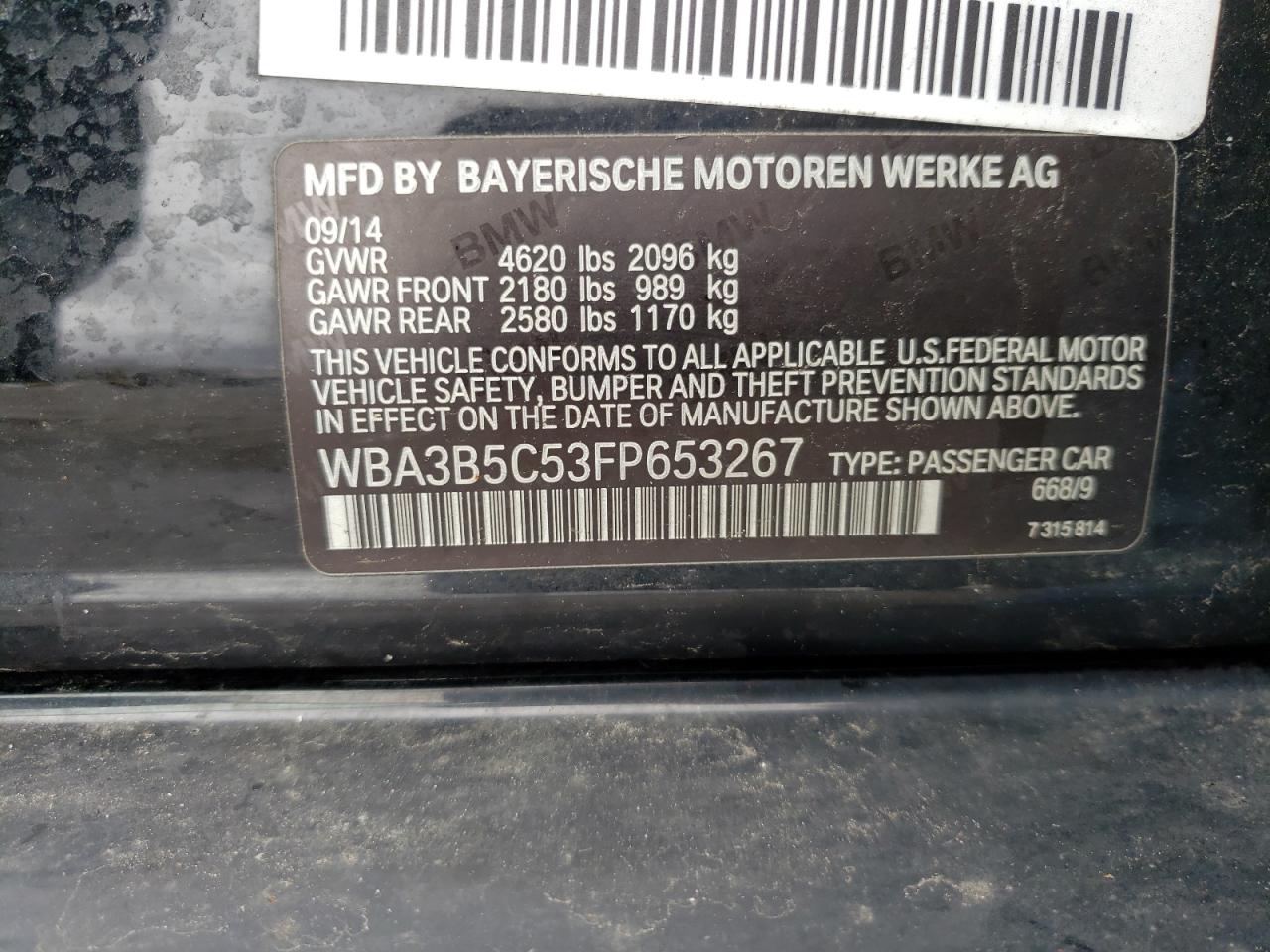 Photo 10 from auction – 2015 BMW 328 XI SUL with VIN WBA3B5C53FP653267