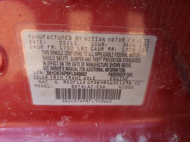 Photo 10 from auction – 2015 NISSAN VERSA S with VIN 3N1CN7AP8FL940662