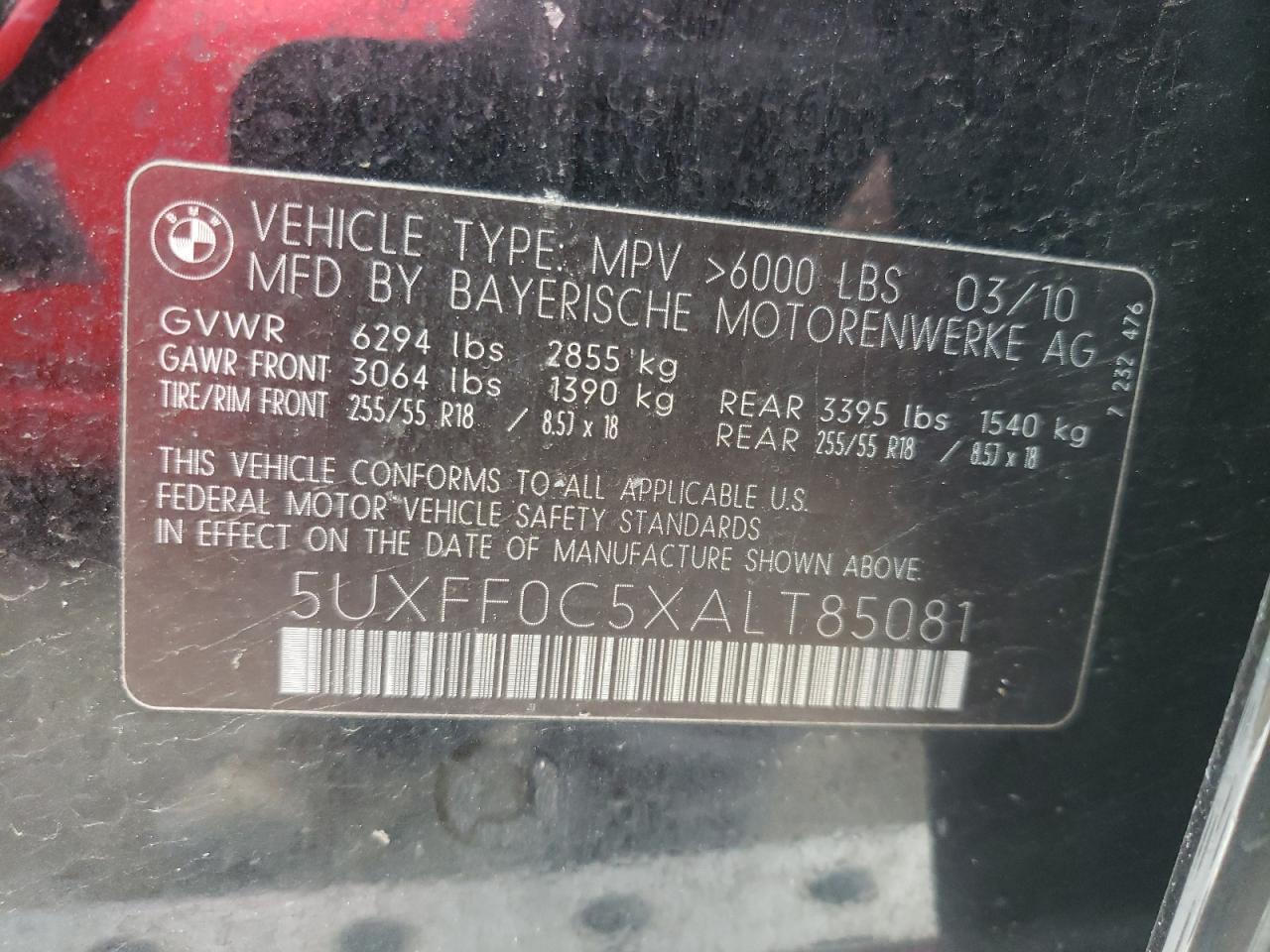 Photo 10 from auction – 2010 BMW X5 XDRIVE3 with VIN 5UXFF0C5XALT85081