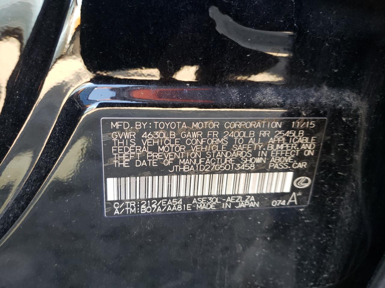 Photo 10 from auction – 2016 LEXUS IS 200T with VIN JTHBA1D27G5013458
