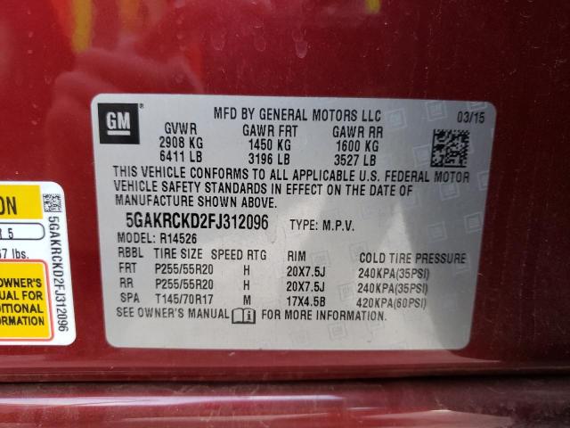 Photo 10 from auction – 2015 BUICK ENCLAVE with VIN 5GAKRCKD2FJ312096