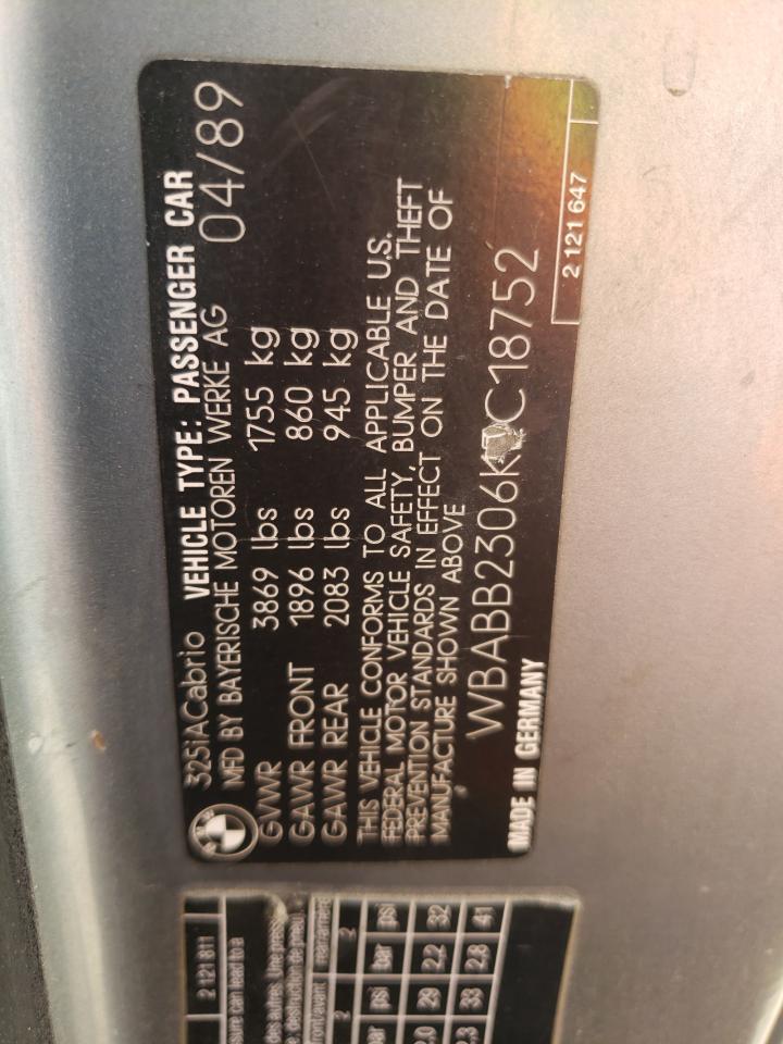 Photo 10 from auction – 1989 BMW 325 I AUTO with VIN WBABB2306KEC18752
