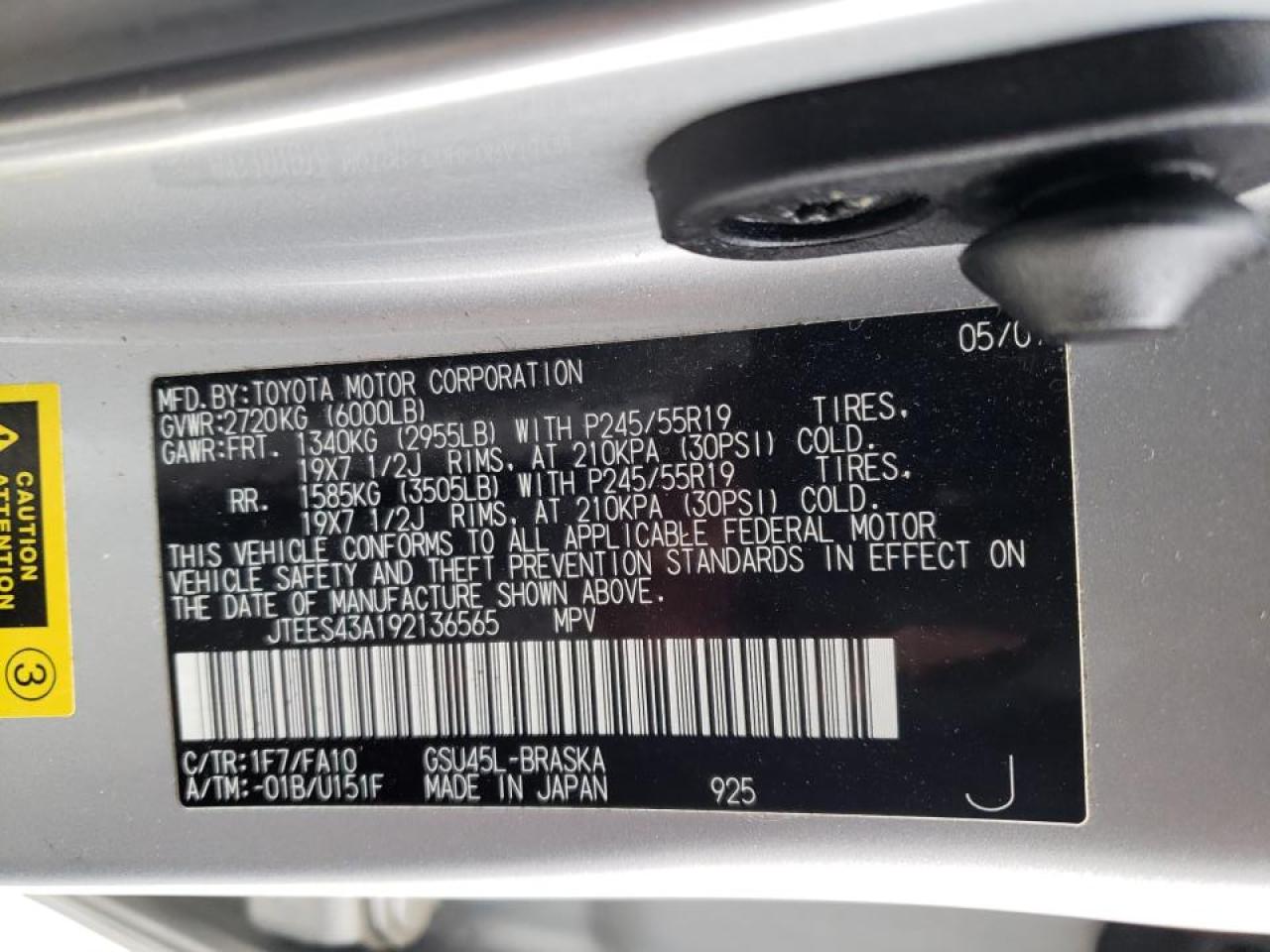 Photo 10 from auction – 2009 TOYOTA HIGHLANDER with VIN JTEES43A192136565