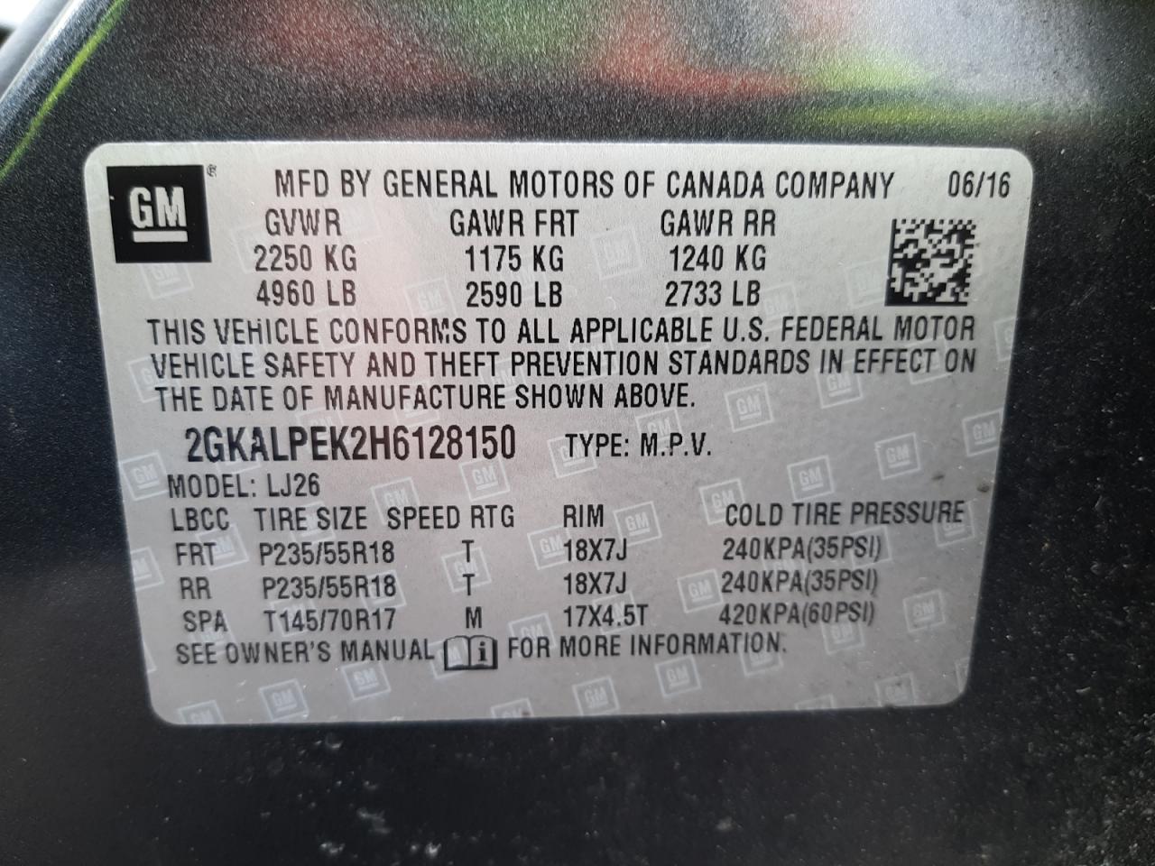 Photo 10 from auction – 2017 GMC TERRAIN SL with VIN 2GKALPEK2H6128150