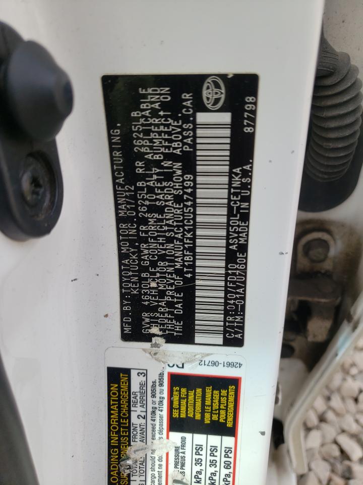 Photo 10 from auction – 2012 TOYOTA CAMRY BASE with VIN 4T1BF1FK1CU547499