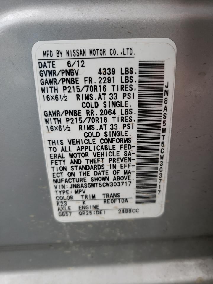 Photo 10 from auction – 2012 NISSAN ROGUE S with VIN JN8AS5MT5CW303717