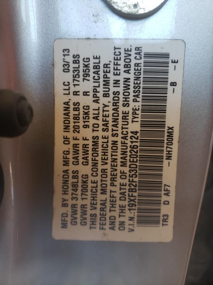 Photo 10 from auction – 2013 HONDA CIVIC LX with VIN 19XFB2F53DE026124