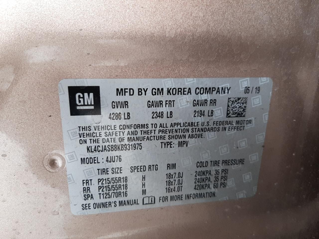 Photo 11 from auction – 2019 BUICK ENCORE PRE with VIN KL4CJASB8KB931975