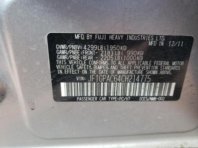 Photo 10 from auction – 2012 SUBARU IMPREZA PR with VIN JF1GPAC64CH214775