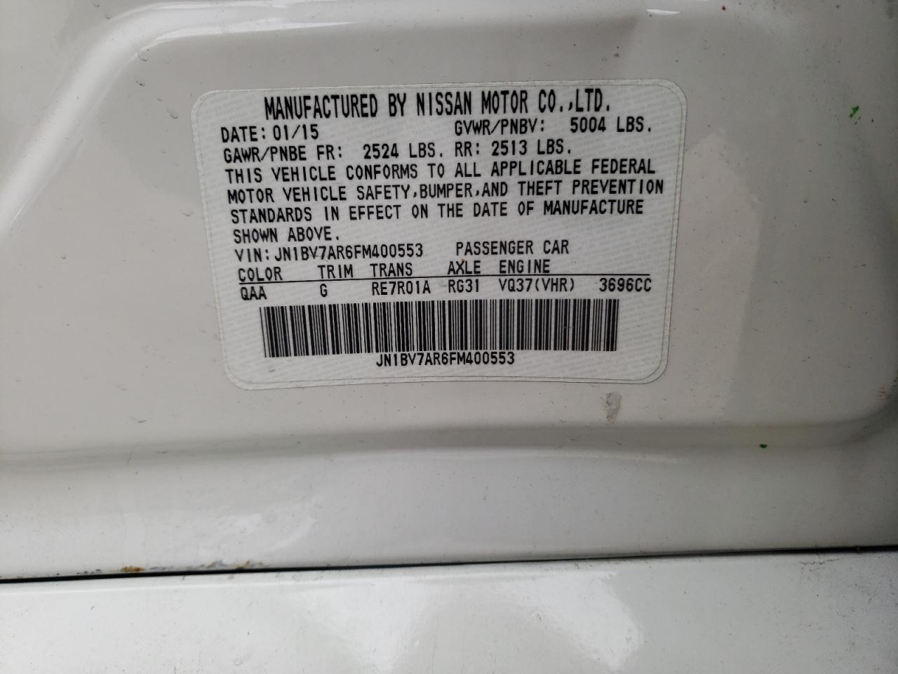 Photo 10 from auction – 2015 INFINITI Q50 BASE with VIN JN1BV7AR6FM400553
