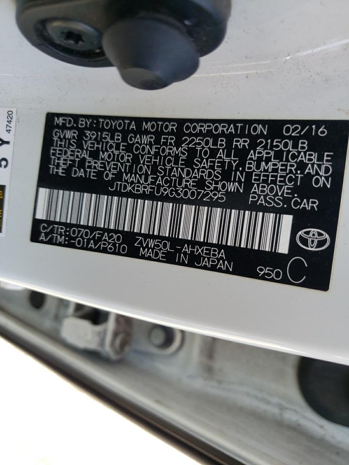 Photo 10 from auction – 2016 TOYOTA PRIUS with VIN JTDKBRFU9G3007295