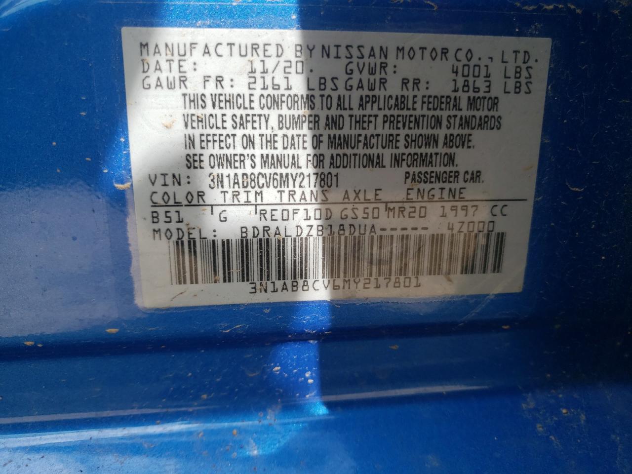 Photo 10 from auction – 2021 NISSAN SENTRA SV with VIN 3N1AB8CV6MY217801