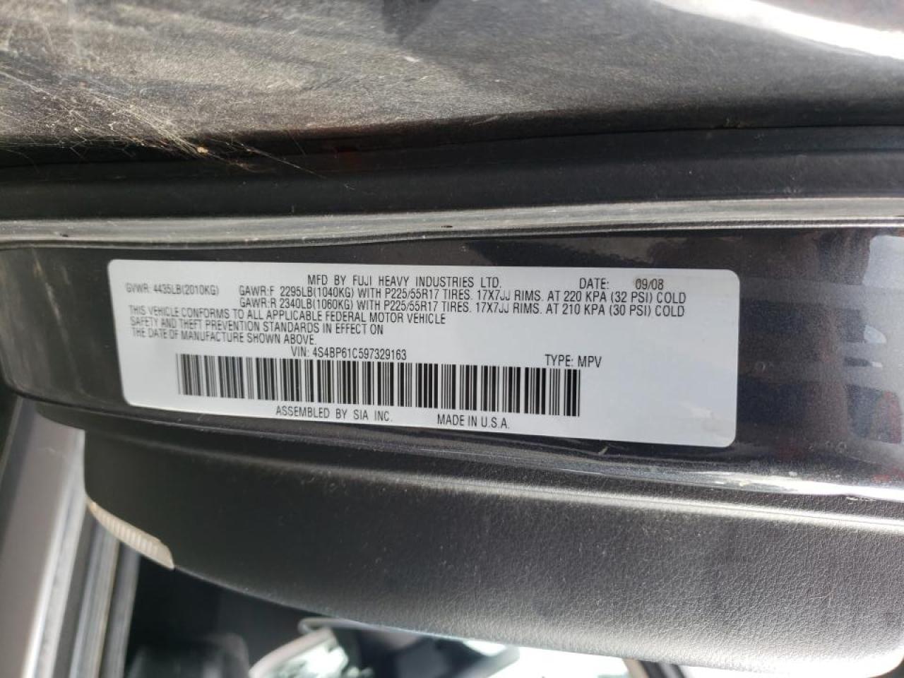 Photo 10 from auction – 2009 SUBARU OUTBACK 2. with VIN 4S4BP61C597329163