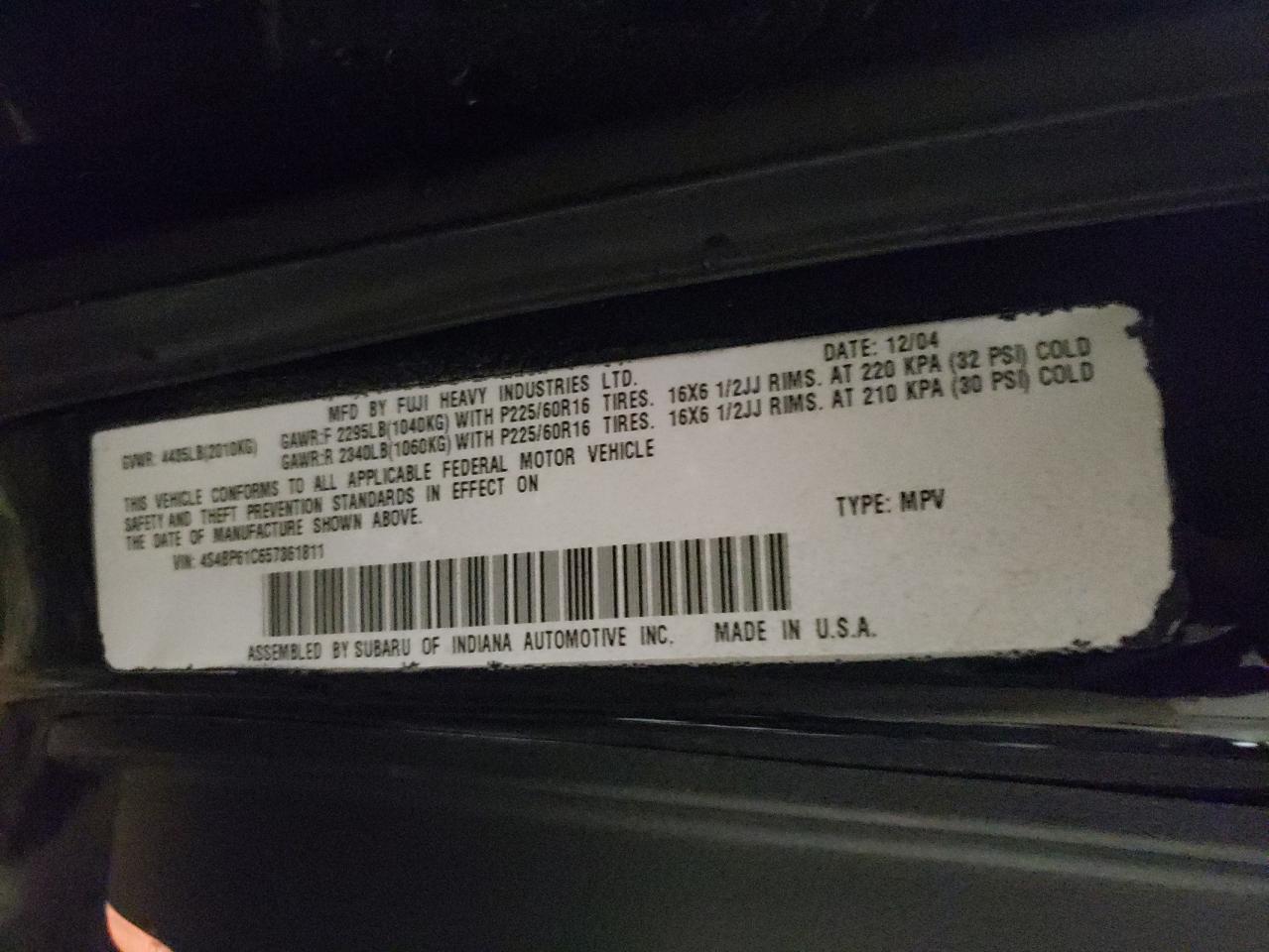 Photo 10 from auction – 2009 SUBARU OUTBACK 2. with VIN 4S4BP61C197317768