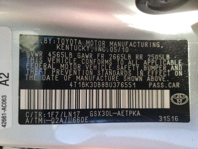 Photo 10 from auction – 2011 TOYOTA AVALON BAS with VIN 4T1BK3DB8BU376551