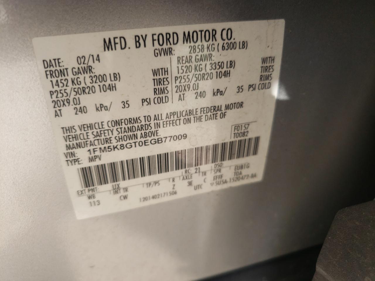 Zdjęcie 10 z aukcji – 2014 FORD EXPLORER S z VIN 1FM5K8GT0EGB77009