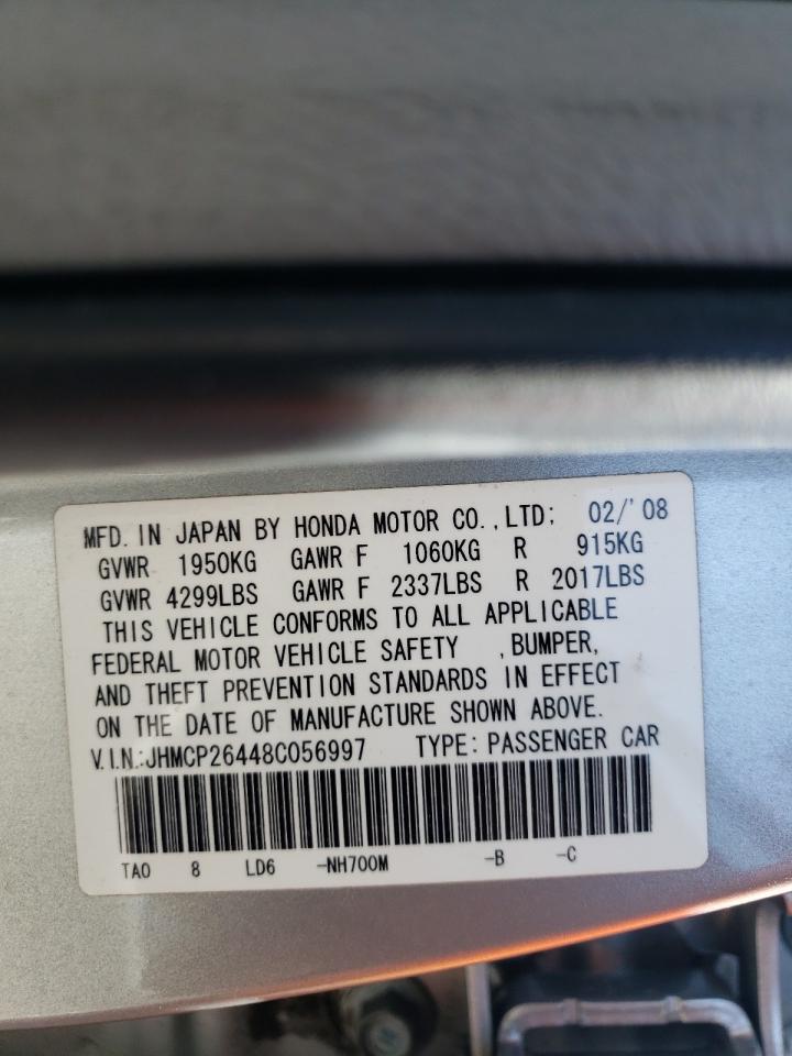 Photo 10 from auction – 2008 HONDA ACCORD LXP with VIN JHMCP26448C056997