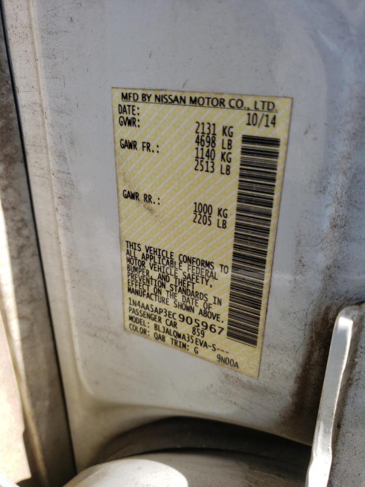 Photo 10 from auction – 2014 NISSAN MAXIMA S with VIN 1N4AA5AP3EC905967