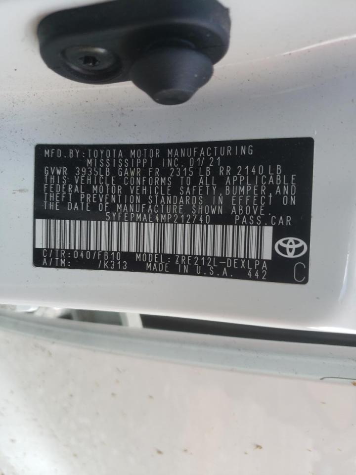 Photo 10 from auction – 2021 TOYOTA COROLLA LE with VIN 5YFEPMAE4MP212740