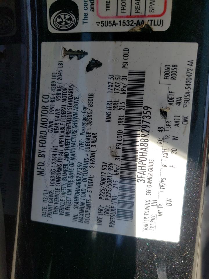 Photo 10 from auction – 2011 FORD FUSION SE with VIN 3FAHP0HA8BR297359