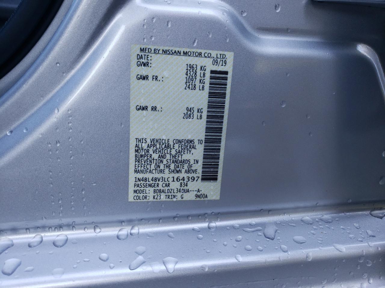 Photo 10 from auction – 2020 NISSAN ALTIMA S with VIN 1N4BL4BV3LC164397