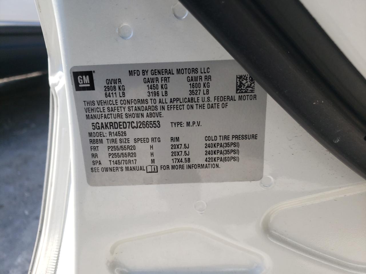 Photo 10 from auction – 2012 BUICK ENCLAVE with VIN 5GAKRDED7CJ266553