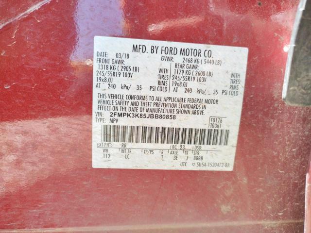 Photo 10 from auction – 2018 FORD EDGE TITAN with VIN 2FMPK3K85JBB80858