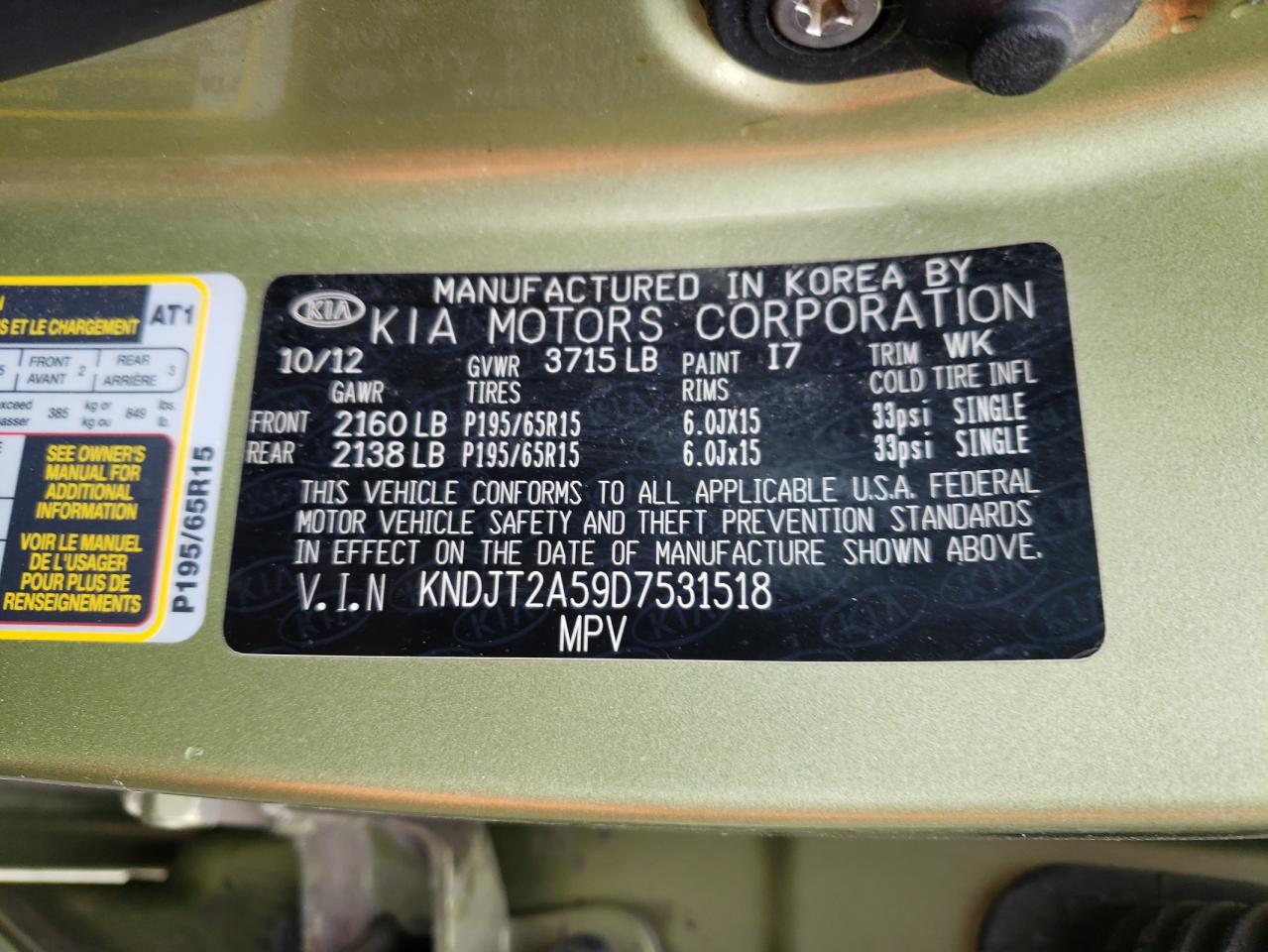 Photo 10 from auction – 2013 KIA SOUL with VIN KNDJT2A59D7531518
