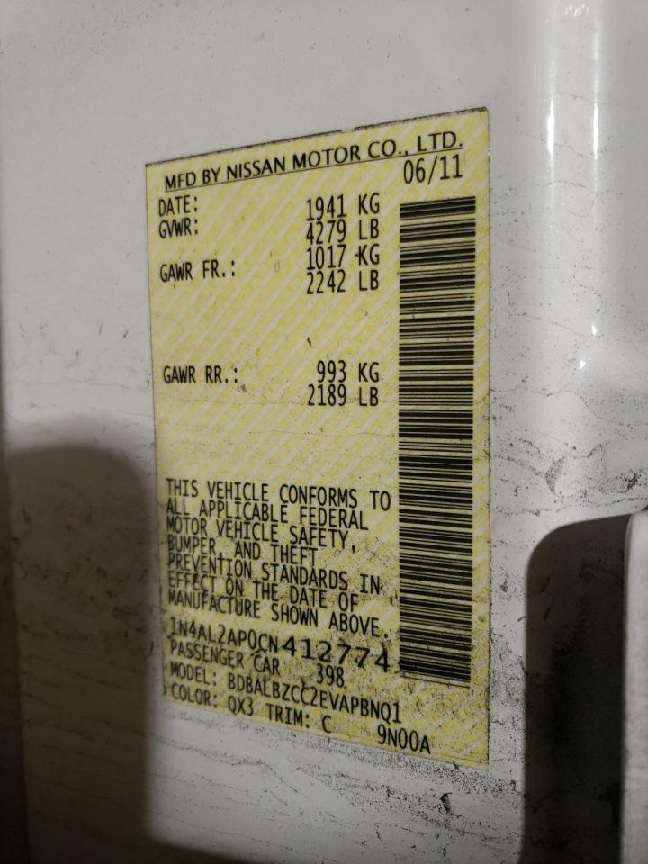 Photo 10 from auction – 2012 NISSAN ALTIMA BAS with VIN 1N4AL2AP0CN412774