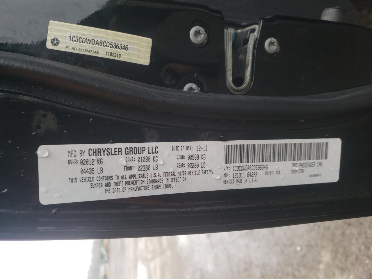 Photo 10 from auction – 2012 DODGE CALIBER SX with VIN 1C3CDWDA6CD536346
