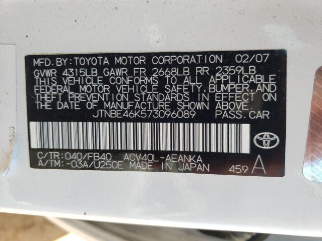 Photo 10 from auction – 2007 TOYOTA CAMRY CE with VIN JTNBE46K573096089