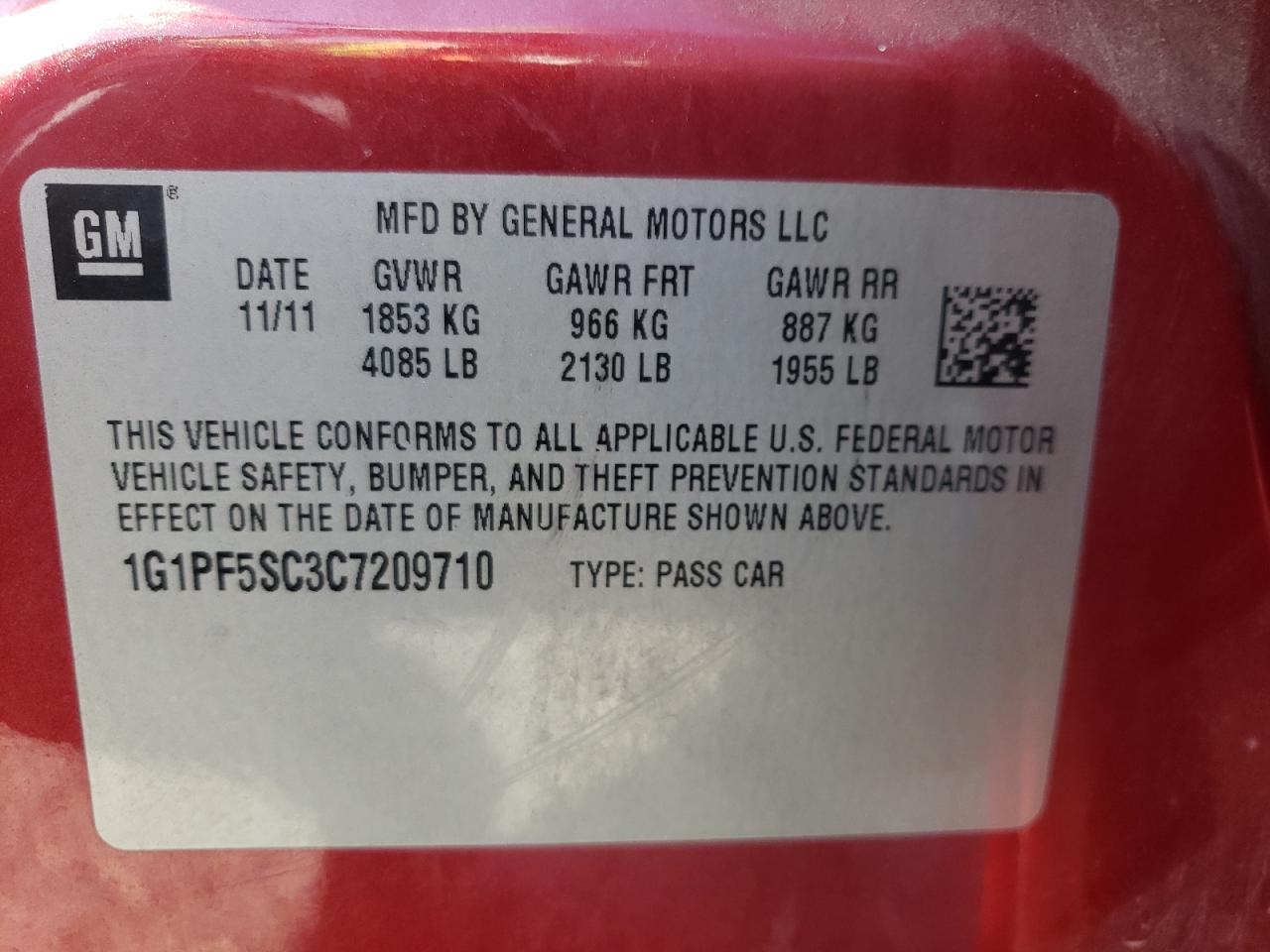 Photo 10 from auction – 2012 CHEVROLET CRUZE LT with VIN 1G1PF5SC3C7209710