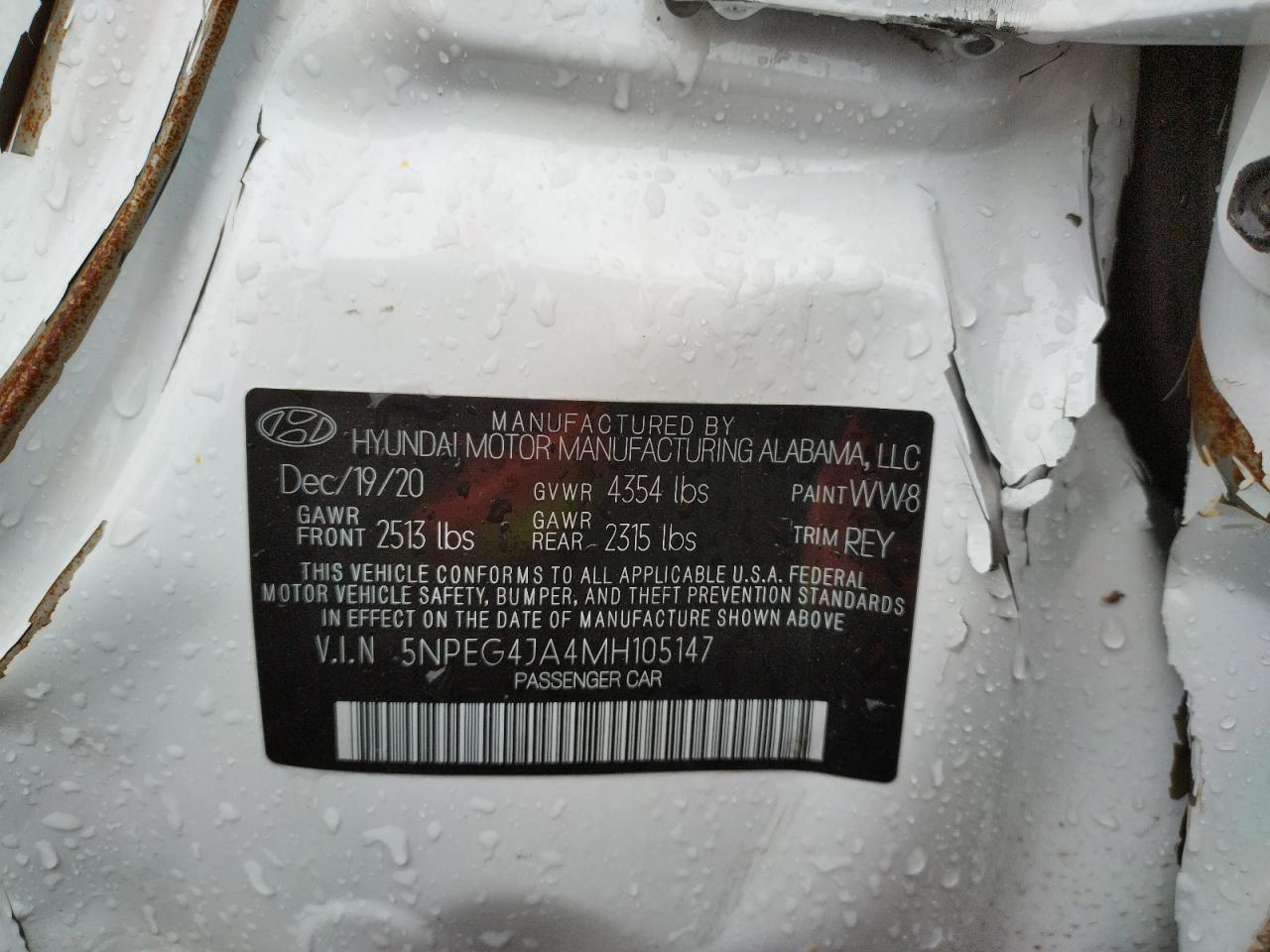 Photo 10 from auction – 2021 HYUNDAI SONATA SE with VIN 5NPEG4JA4MH105147