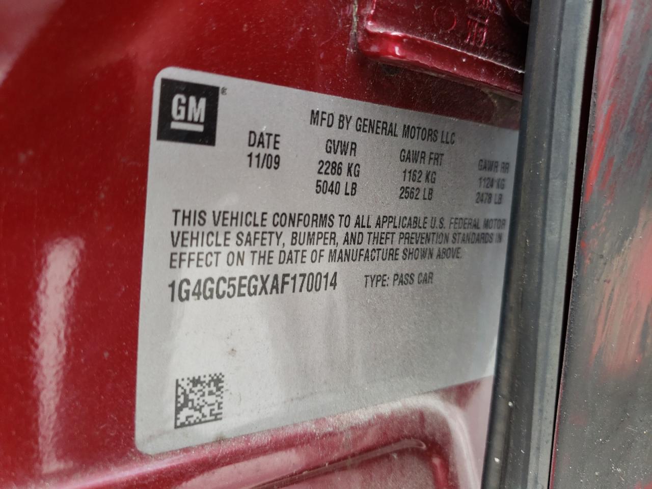 Photo 10 from auction – 2010 BUICK LACROSSE C with VIN 1G4GC5EGXAF170014