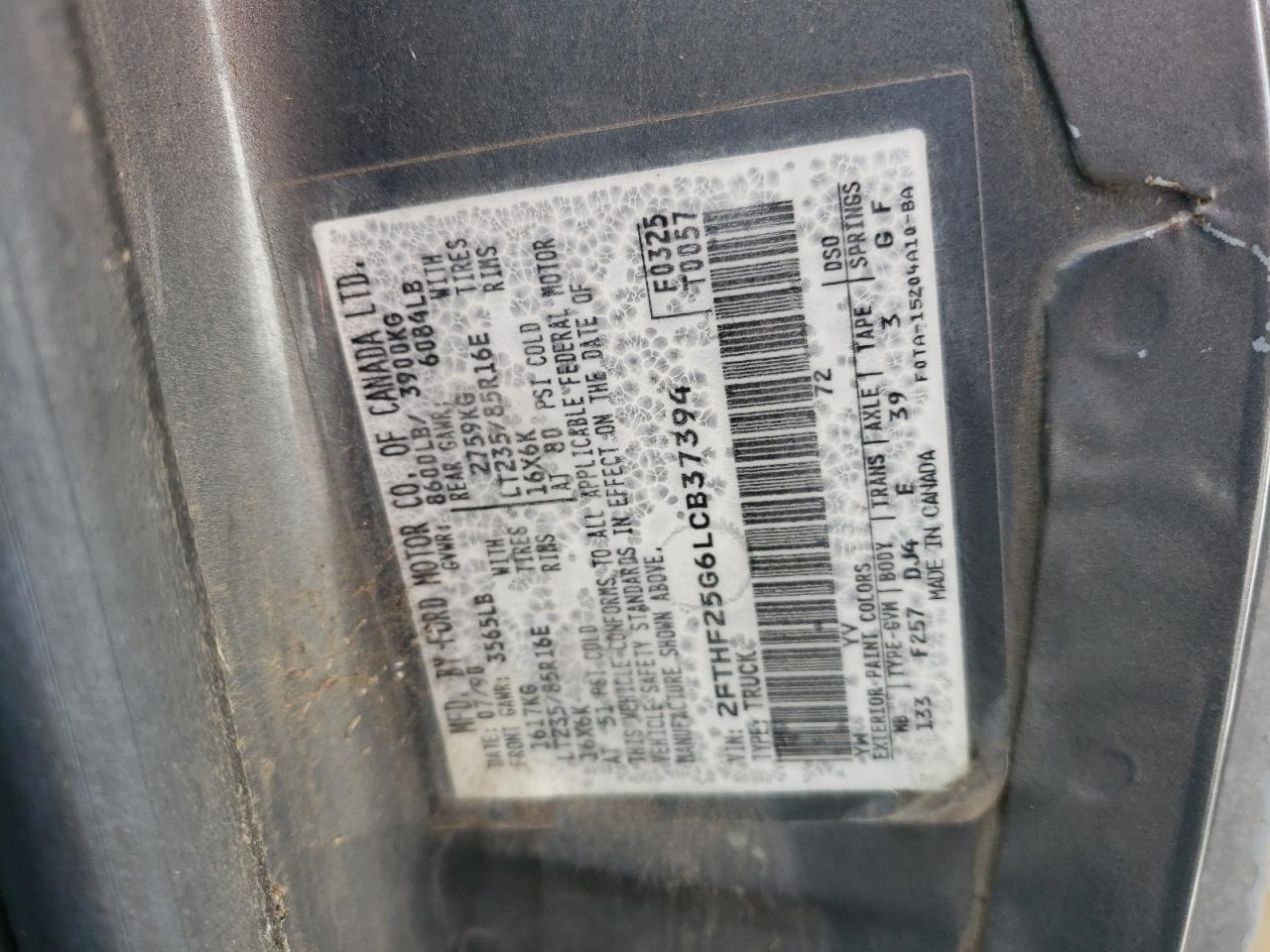 Photo 10 from auction – 1990 FORD F250 with VIN 2FTHF25G6LCB37394