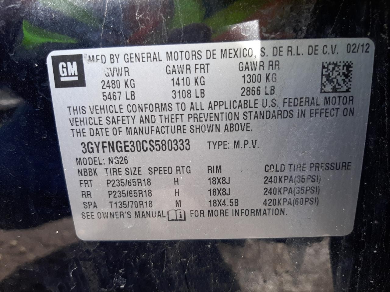 Photo 10 from auction – 2012 CADILLAC SRX with VIN 3GYFNGE30CS580333
