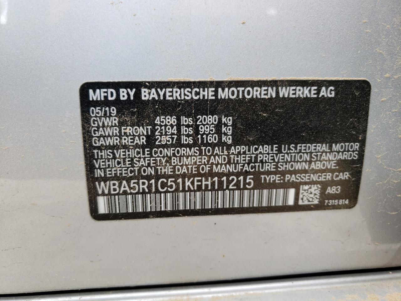 Photo 10 from auction – 2019 BMW 330I with VIN WBA5R1C51KFH11215